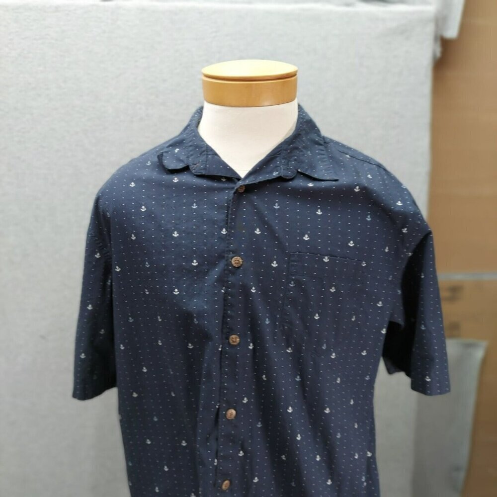Havanera Mens XL Shirt  Blue Anchor‎ Pattern  Short Sleeve 100% Cotton  Casual